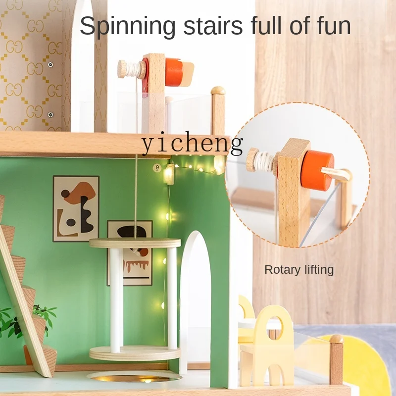 XL Children Play House Luminous Doll Villa Room Simulation Toy House Boys and Girls Wooden