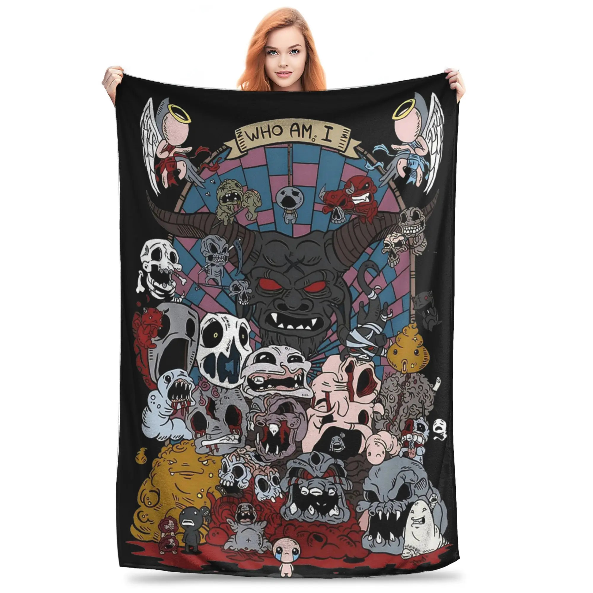 

Вязаное одеяло The Binding Of Isaac Gaming из кораллового флиса, плюшевое, Who Am I, винтажное теплое одеяло для постельного белья, дивана, кровати, коврика