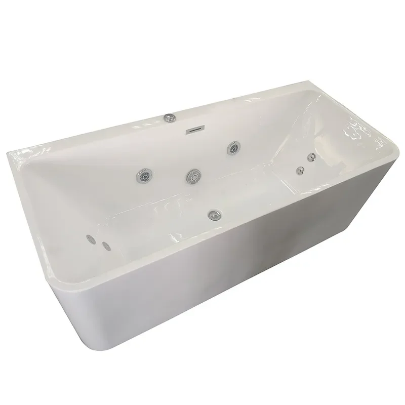 1.7m Rectangular Acrylic Wall Mounted Bathtub with Jets for Small Apartment Hotel B&B Project Independent Soaking Tub