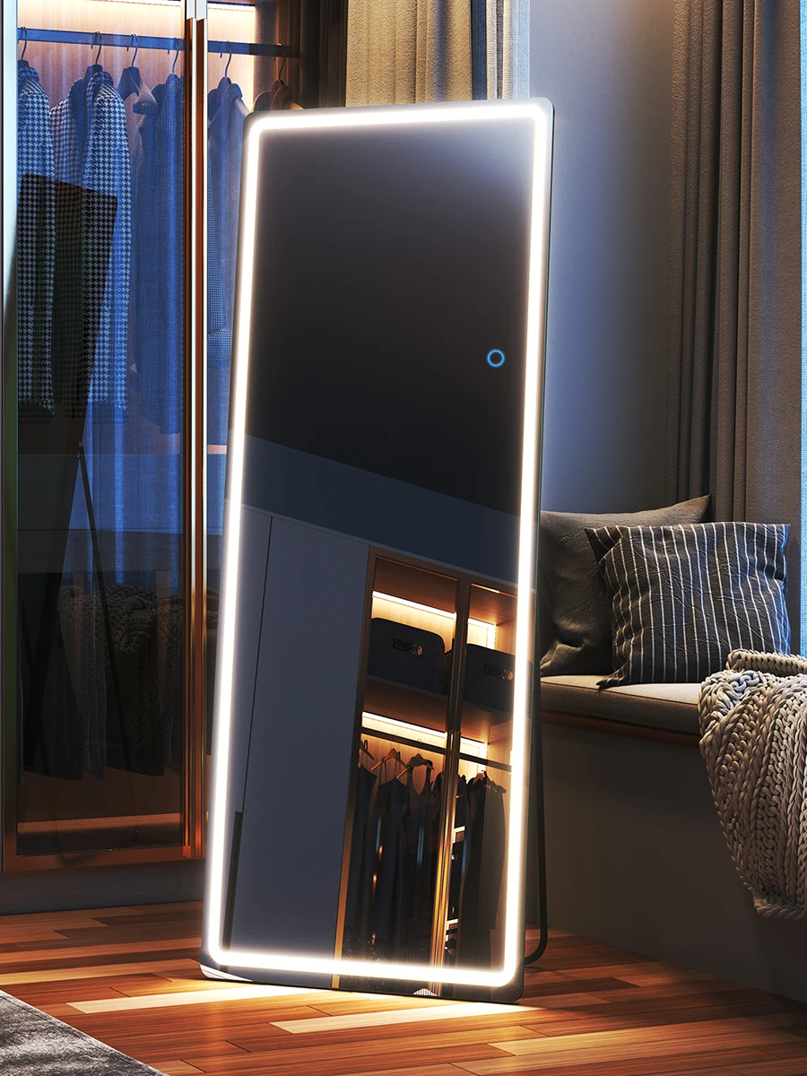 Full body mirror, floor mounted mirror, household dressing mirror, intelligent mirror, touch screen with light