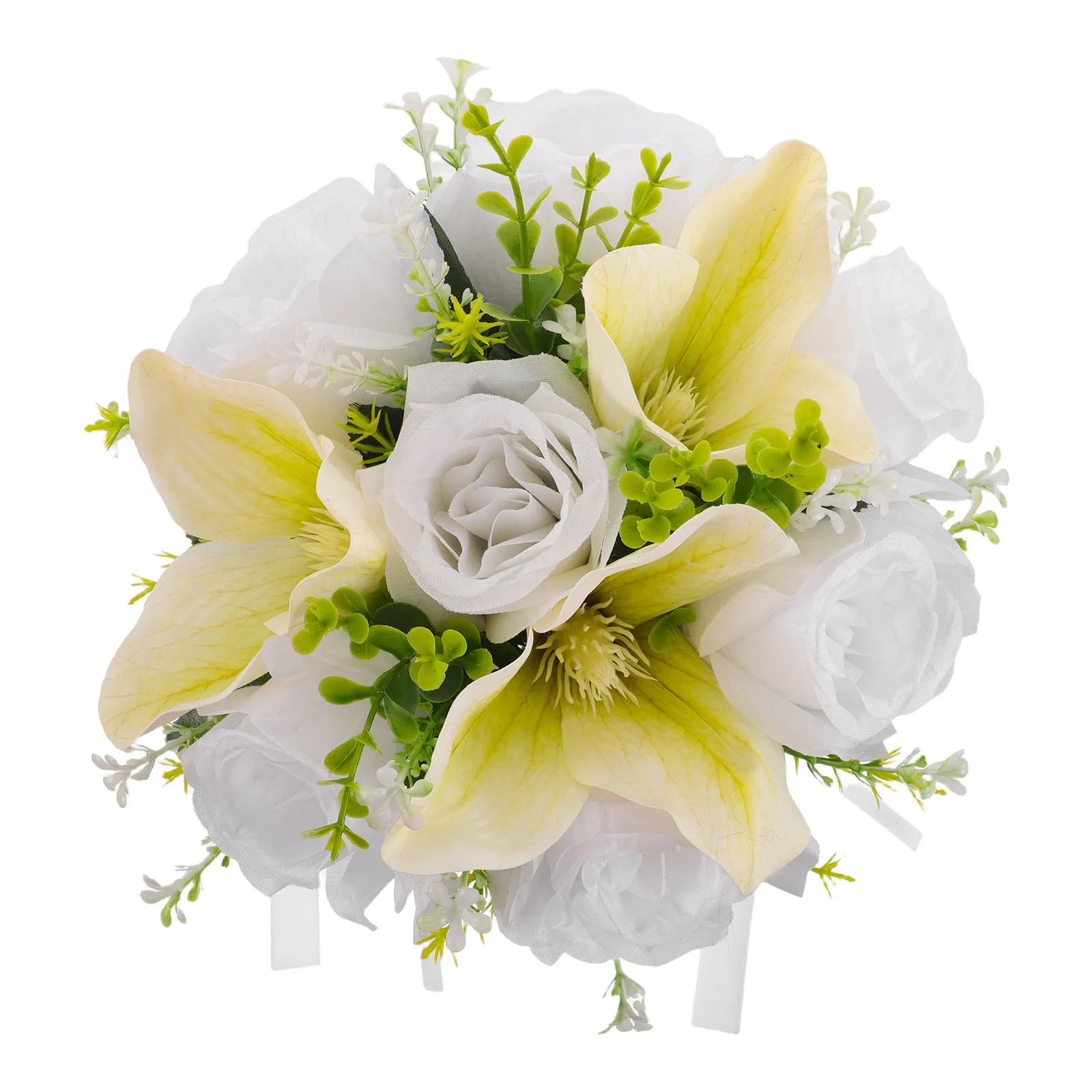 

White Artificial Roses Bridal Wedding Bouquet Bridal Bridesmaid Bouquets Romantic Indoor Outdoor Faux Flowers Decorative Floral