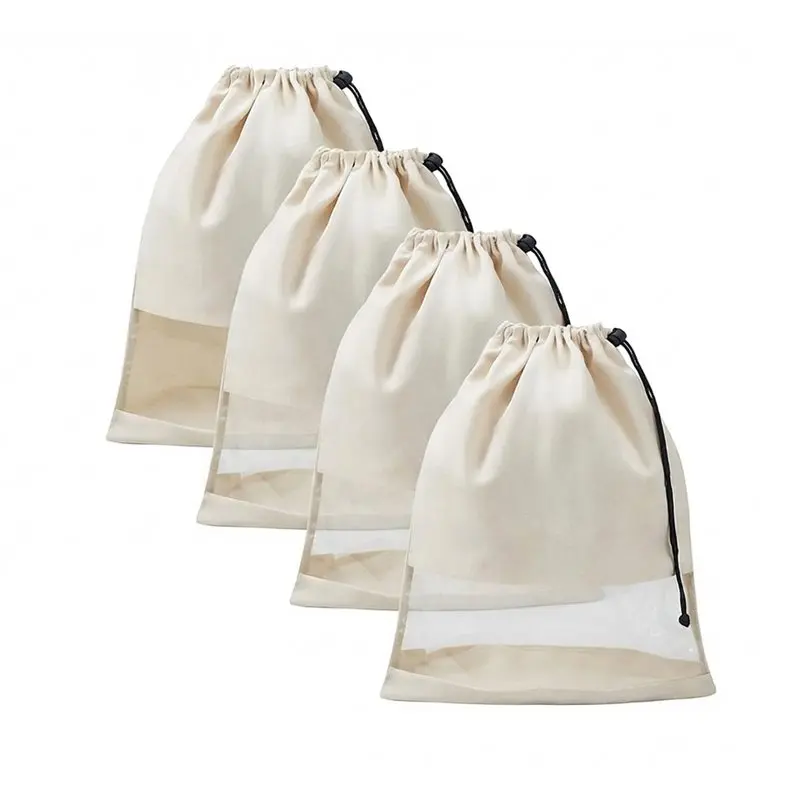 【LIMITED TIME DISCOUNT】Washable& Reusable Shoe Bags For Travel-4 Pcs With Clear TPU Window& Drawstring Closure Fits For Most Foo