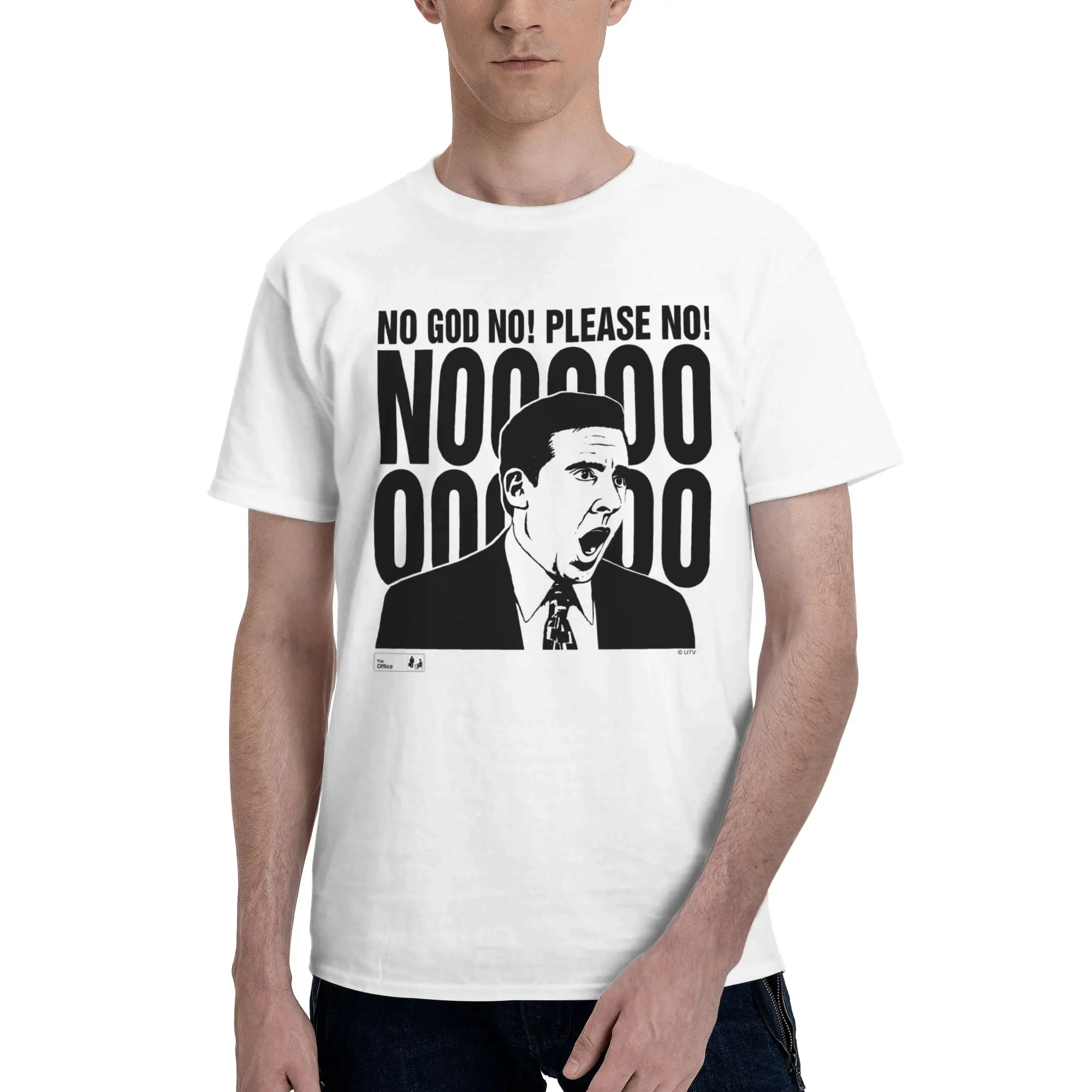 Men T-Shirts The Office Vintage 100% Cotton Tee Shirt Short Sleeve Michael Scott NO GOD NO T Shirt Crew Neck Clothing Summer