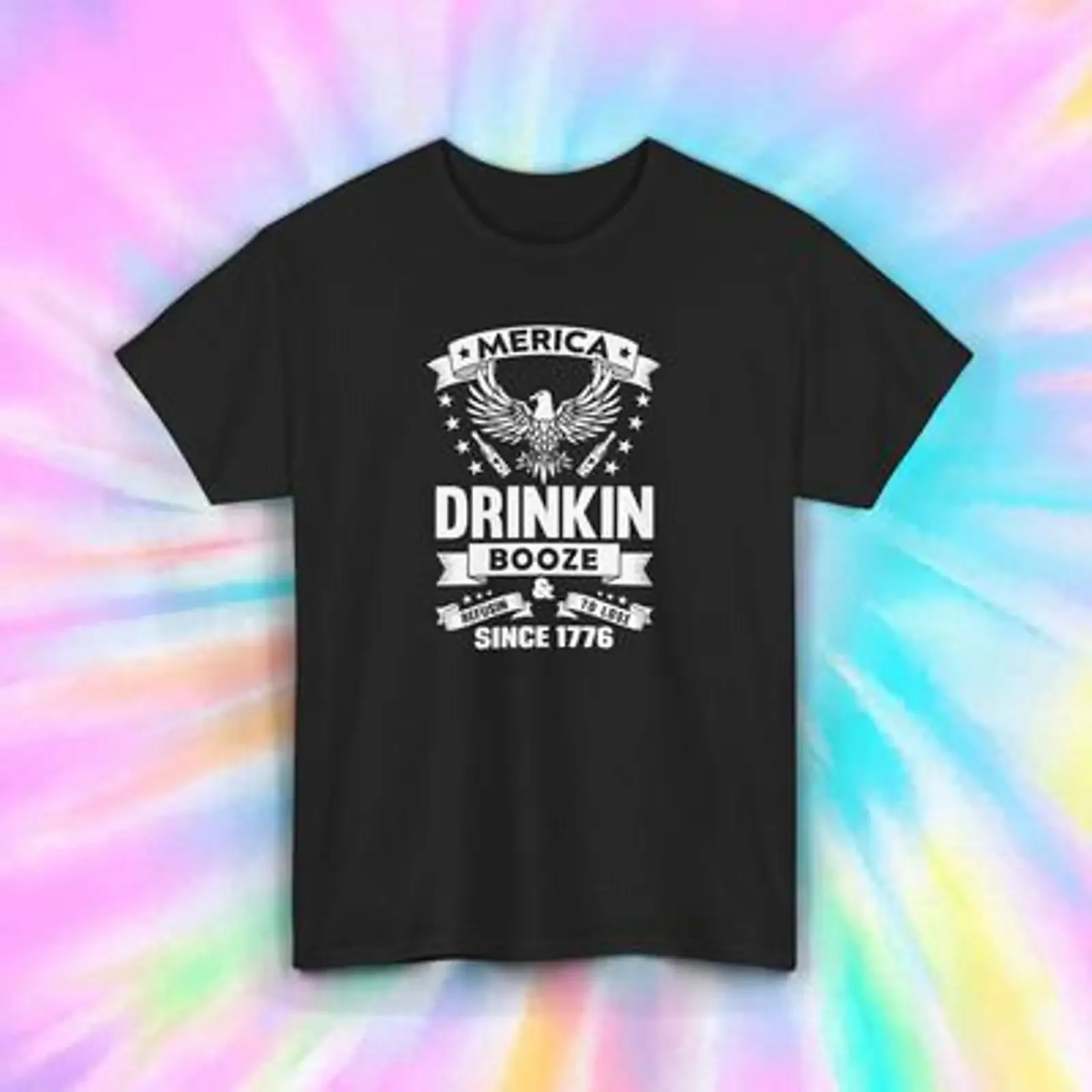Drinkin Booze Since 1776 T Shirt Merica Eagle Patriotic American Flag vintage Washed Breathable Casual Comfortable fashion
