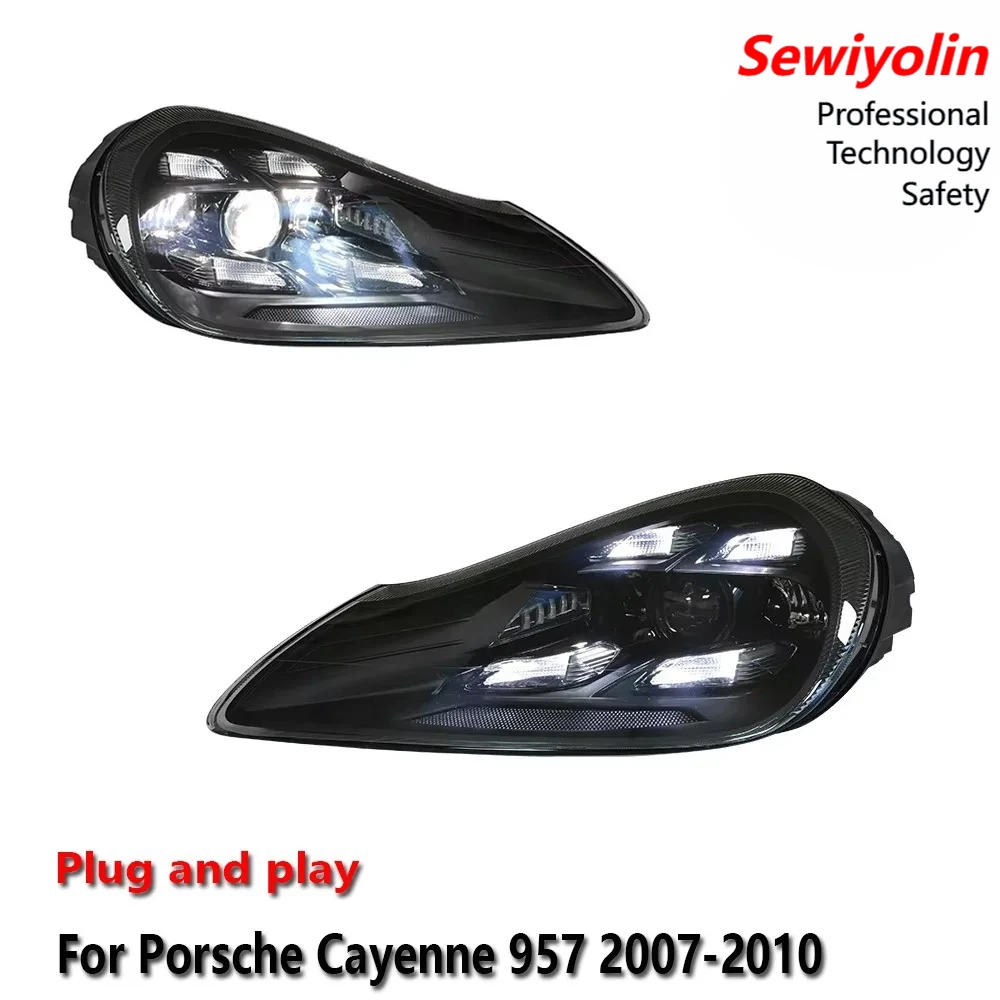 

Светодиодные фары для Porsche Cayenne 957 2007-2010 с ДХО, стоп-сигналом и указателем поворота, установка Plug and Play
