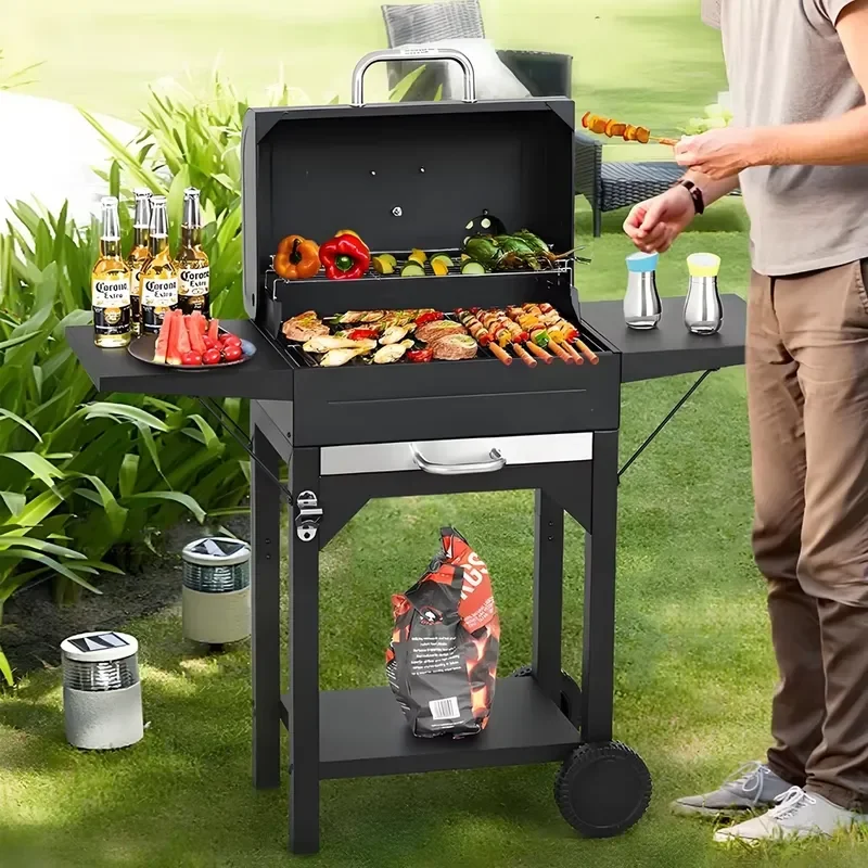 Modern Eco-Friendly Portable Double-Sided Cast Iron Charcoal Barbecue Grill with Auto Ignition for Outdoor Garden Picnics for