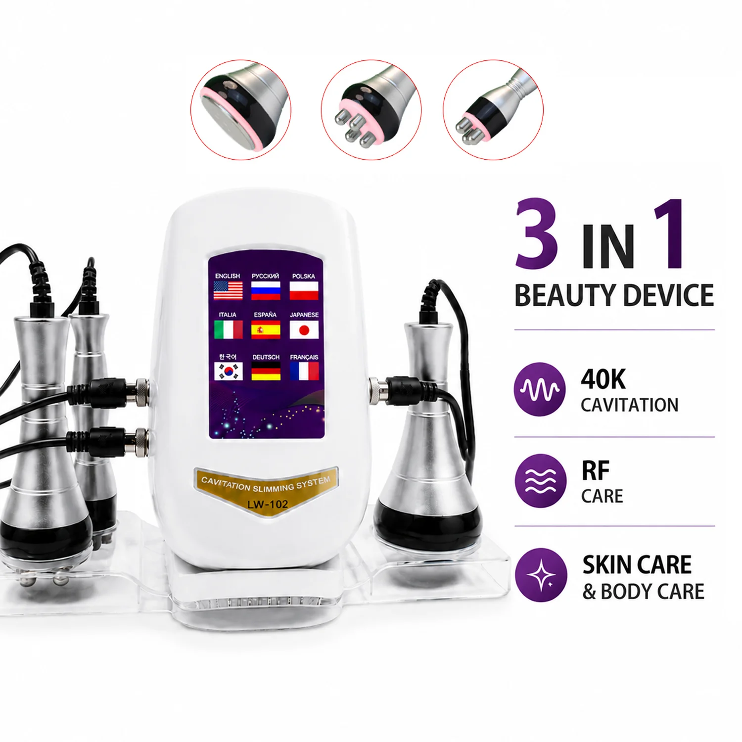 3 in 1 Multifunction Beauty Device 40K Cavitation RF EMS Facial Lifting Firming Face Body Massager Home Spa Skin Care Tool