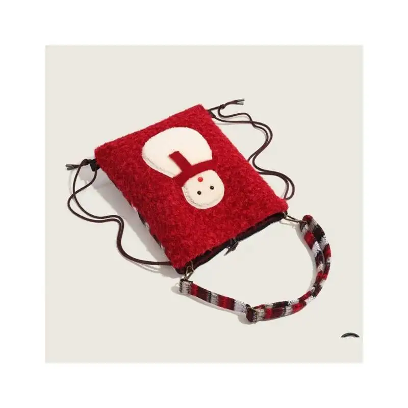 Bloom Snowman Red Plush Mini Backpack Women Retro Soft Casual Shoulder Crossbody Bags Ladies 2024 Handbag Purse Christmas Gift
