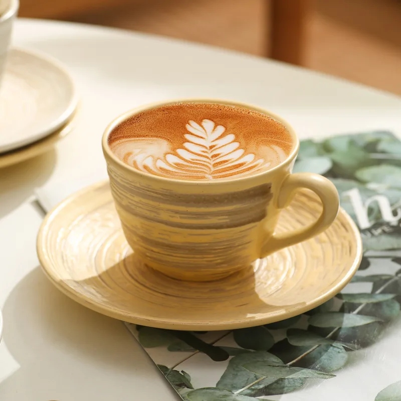 Japanese Retro Ceramic Mug Creative Rough Pottery Coffee Cup and Saucer Set Exquisite Dessert Plate Home Afternoon Tea Drinkware