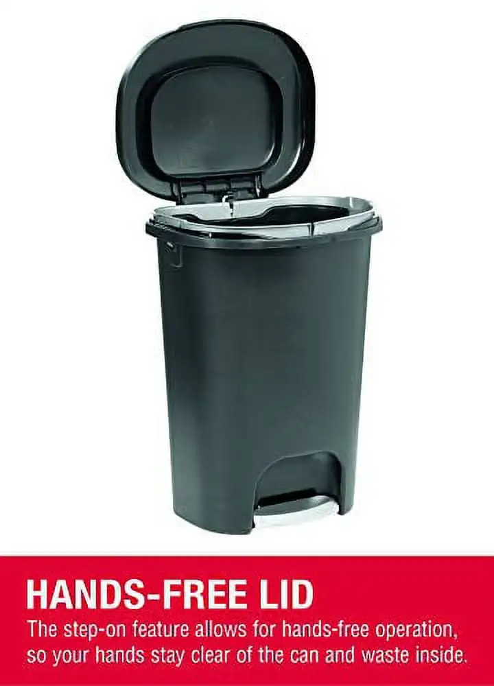 13 Gal Step-On Trash Can with Lid and Stainless-Steel Pedal for Kitchen, Black Make the container easy to clean and durable