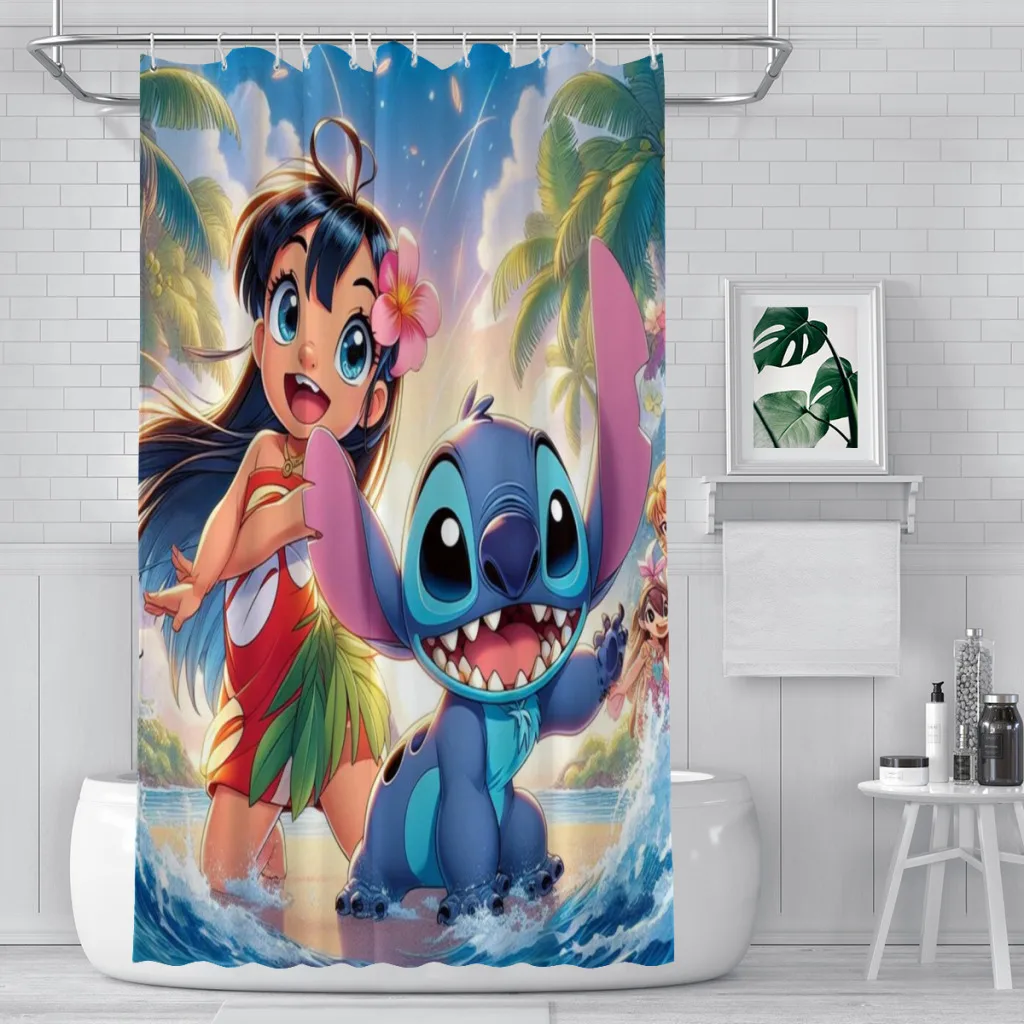 Stitch Unique decor Modern Fabric Bathroom Shower Curtains art design Print Curtain Cartoon Cute Kids