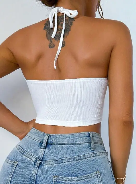 

Top Women 2026 Spring Summer New Solid Color Halter Sexy Backless Sleeveless Casual Slim Fit Daily Basic Crop Tank Top