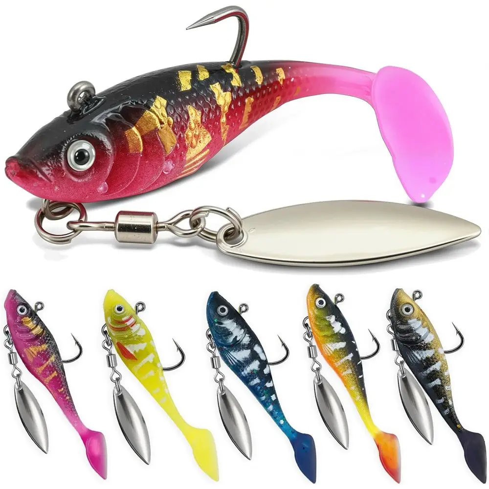 

Набор из 5 приманок с джиг-головкой для окуня, краппи и форели — приманки из мягкого пластика с лезвиями-спиннерами, подходят для морской и пресной воды