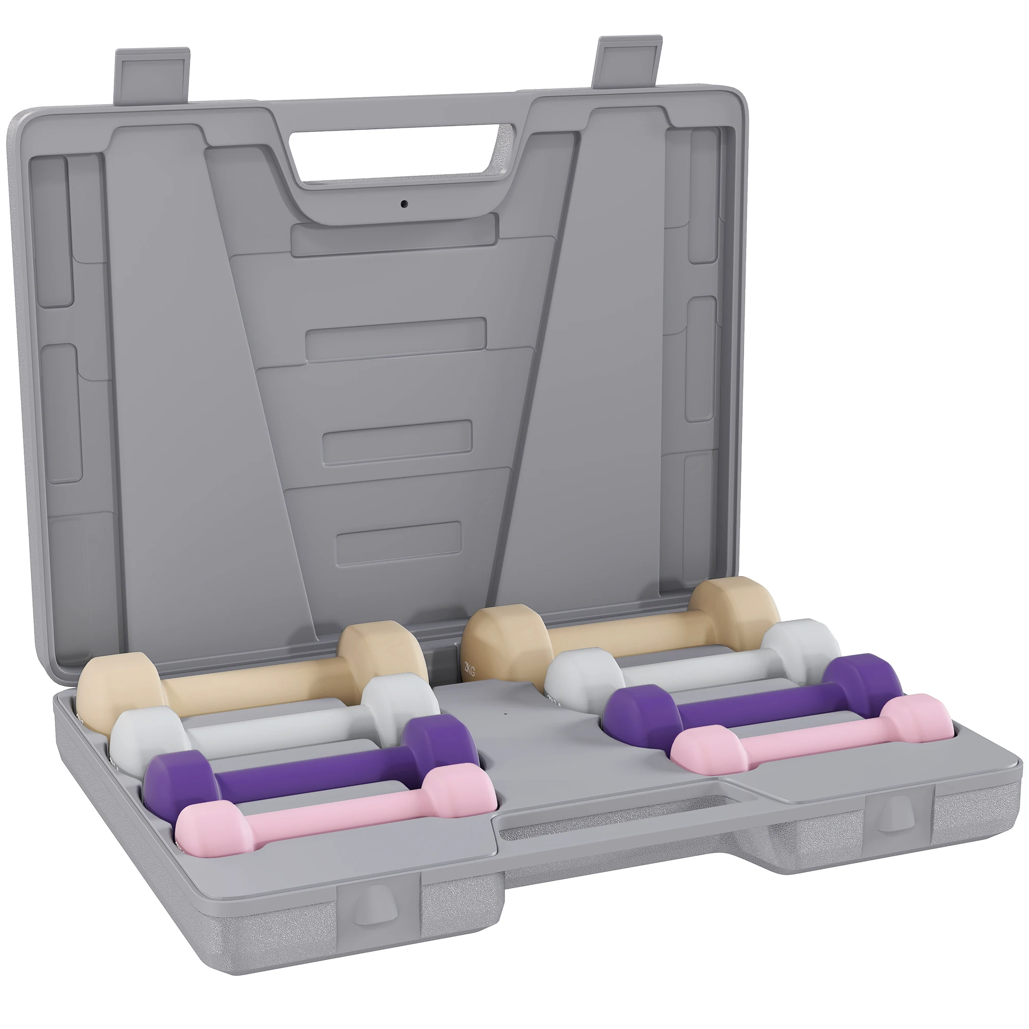Homcom 8-delige halterset, totaal 10 kg, 2x0,5 kg, 2x1 kg, 2x1,5 kg, 2x2 kg, antislip veelhoekige halters