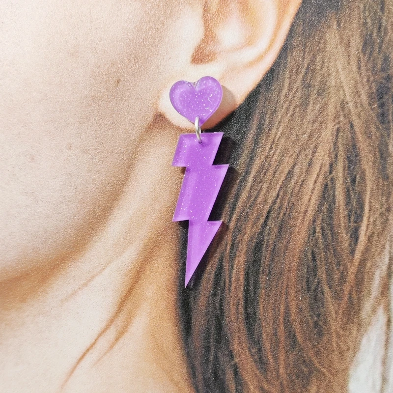 KUGUYS Heart Lightning Women\'s Glitter Earrings Acrylic Trend Fashion Summer Jewelry Party Accessories