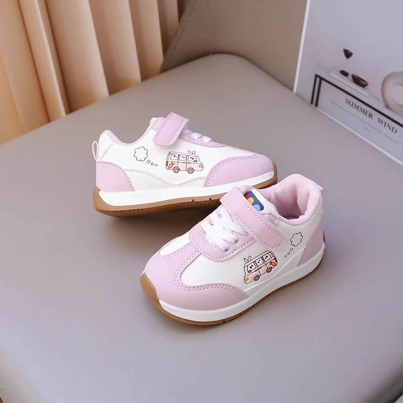 Toddler Casual Running Sneakers Cartoon Vehicle Print Shoes Adjustable Velcro Light Non Slip Sole Footwear for Kids Outdoor