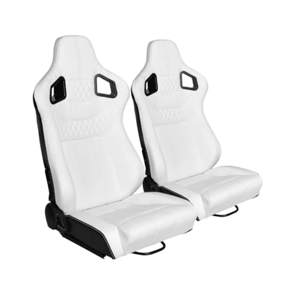 

Универсальные гоночные сиденья, белая ПВХ кожа, белая ромбовидная строчка, откиднаяся с двойным слайдером, автомобильные сиденья-ковши с низкой подошвой