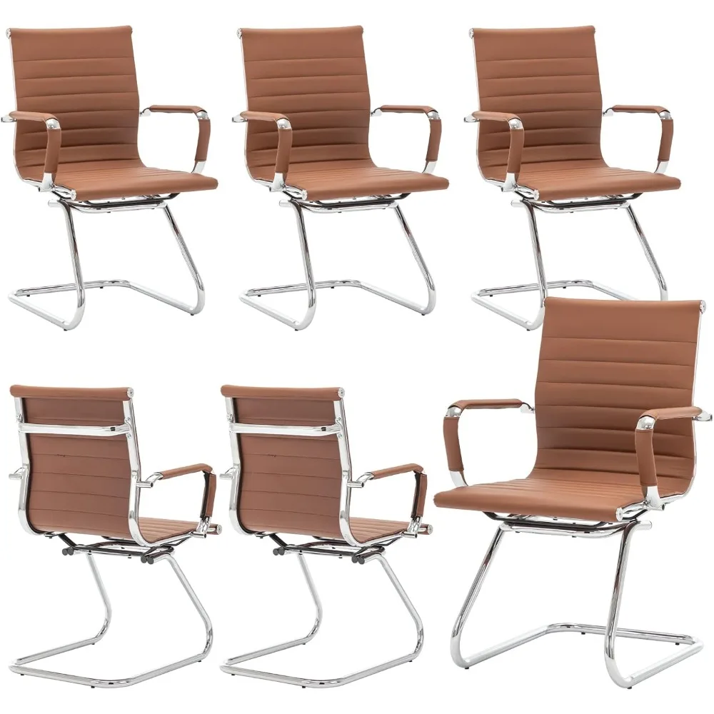 

Conference Chairs Set of 6 with Arms, Mid Back PU Leather, Metal Leg, Sled Base, Conference Chairs