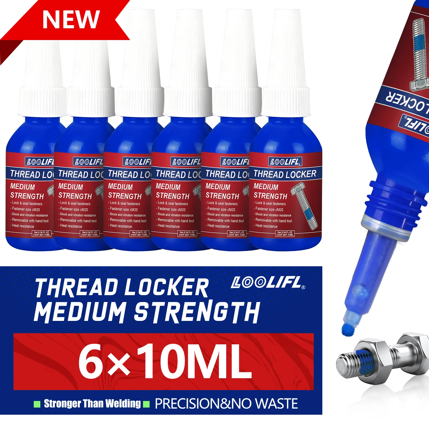 LOOLIFL 6PCS super glue Thread Locking Agent Anaerobic Sealant Screw Glues Anti Loose Fastening Quickly Cured Threadlocker 10ML