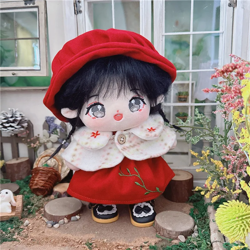 3Pcs Kawaii Red Dress White Shawl Suit Plush Doll Cute Stuffed Fat Body Cotton No Attributes Girls Doll DIY Clothes Accessory