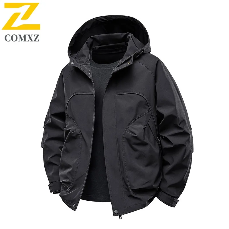 

COMXZ Premium Men Jacket Classic Hooded Outdoor Mountaineering Windproof Coat Casual Daily Style Lightweight Autumn Garment