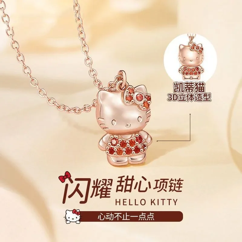 Sanrio Hello Kitty Necklace Diamond Anime Hello Kitty Pendant Girls Fashion Decoration Clavicle Chain Kids Birthday Holiday Gift