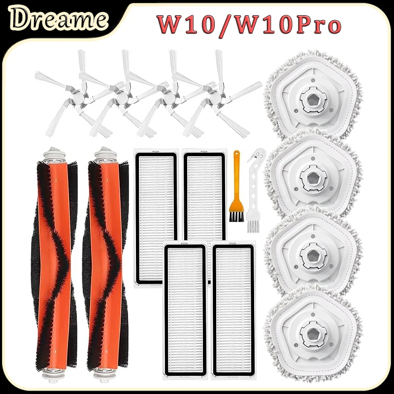 For Dreame Bot W10/W10 PRO Robot Vacuum Cleaner Accessories Main Brush HEPA Filter Side Brush Mop Cloth Replacement Parts