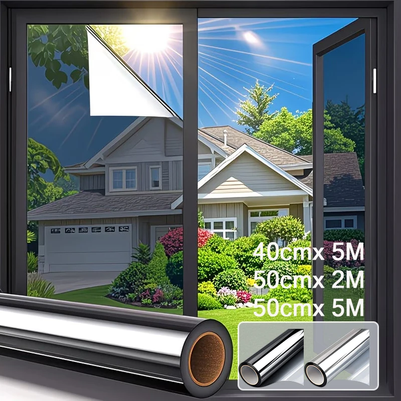 

1PC One Way Window Film, Mirror Effect Tint Glass Covering for Home Office, Reflective Heat Control Anti UV Glass Door Sticker