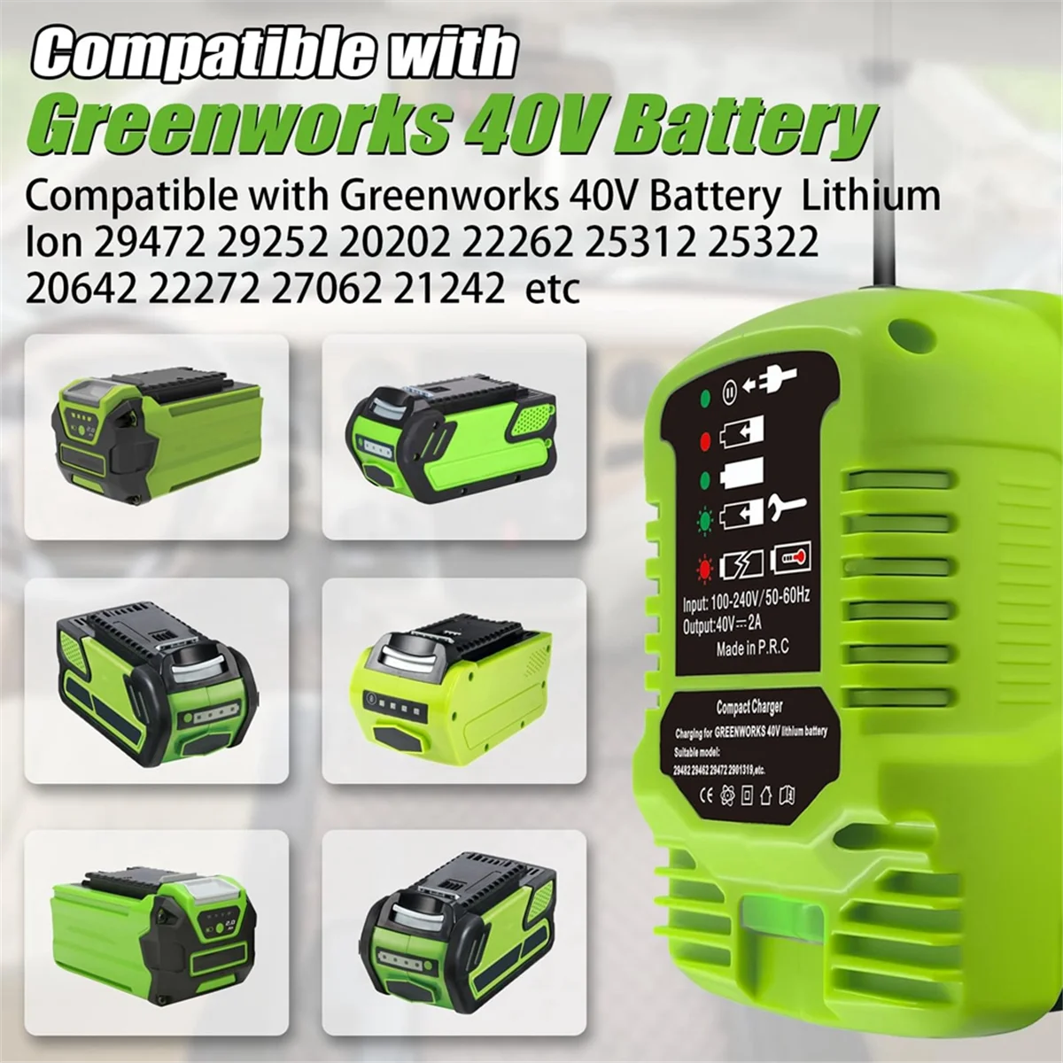 Mini Charger for Greenworks 40V Battery MAX 40V Battery 29462, 29472 and for Greenworks Other 40V Battery US Plug