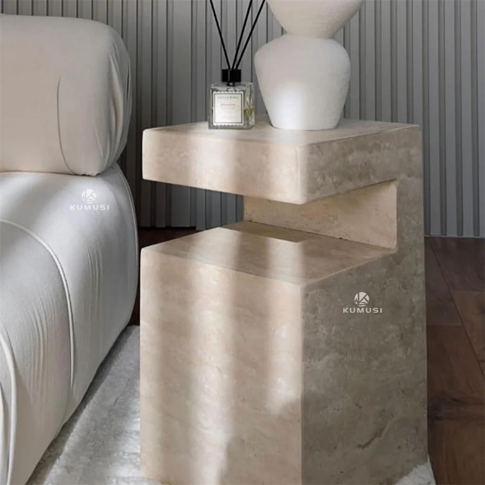 Minimalistyczny kwadratowy stolik narożny z trawertynu w stylu Wabi-Sabi, nowoczesny, do willi, hotelu, na zewnątrz, meble do domu - &d Master Design
