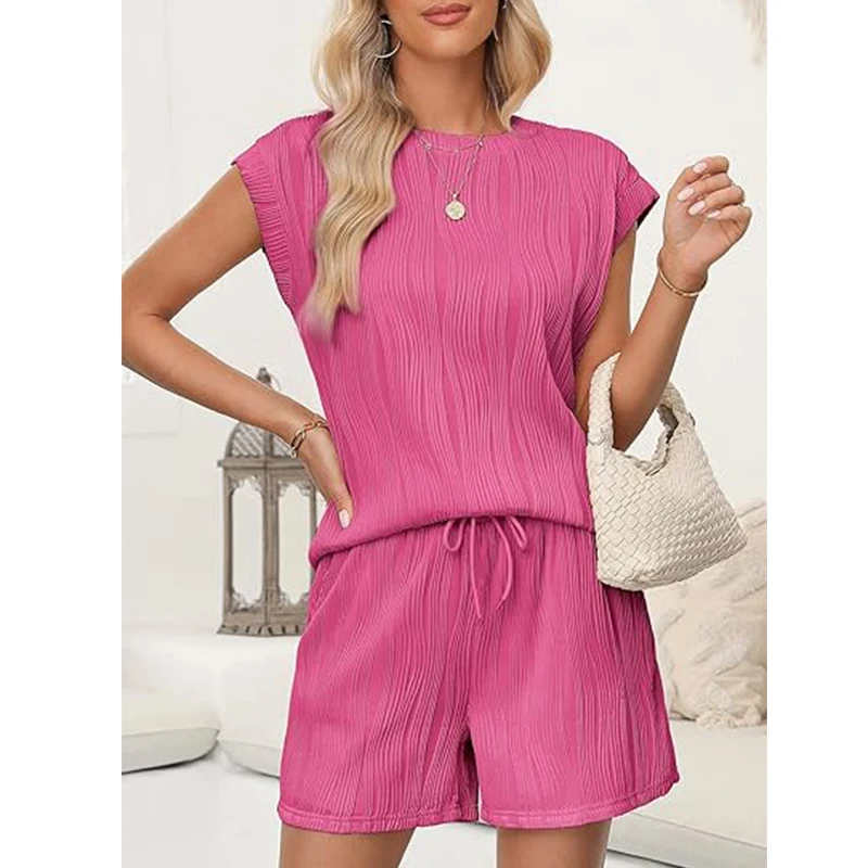 2024 Summer New Women's Shorts Sets High end Casual Home Clothing Polyester Material Pajamas Set Two piece Set Women's Suits