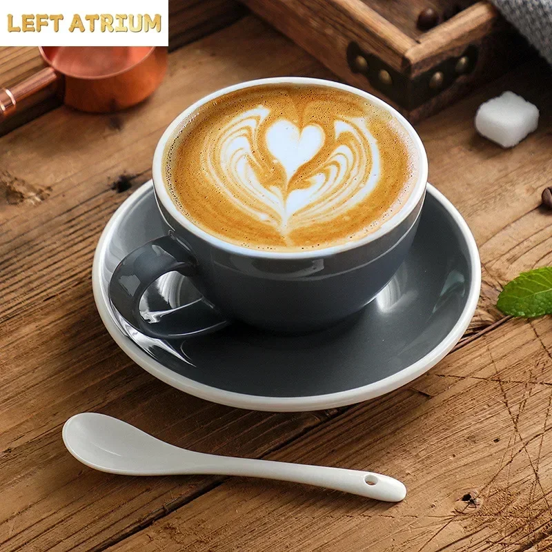 Macaron Color 300ml Ceramic Coffee Mug with Saucer Breakfast Bread Milk Mug Afternoon Tea Dessert Tea Cup Office Cup Cutlery New