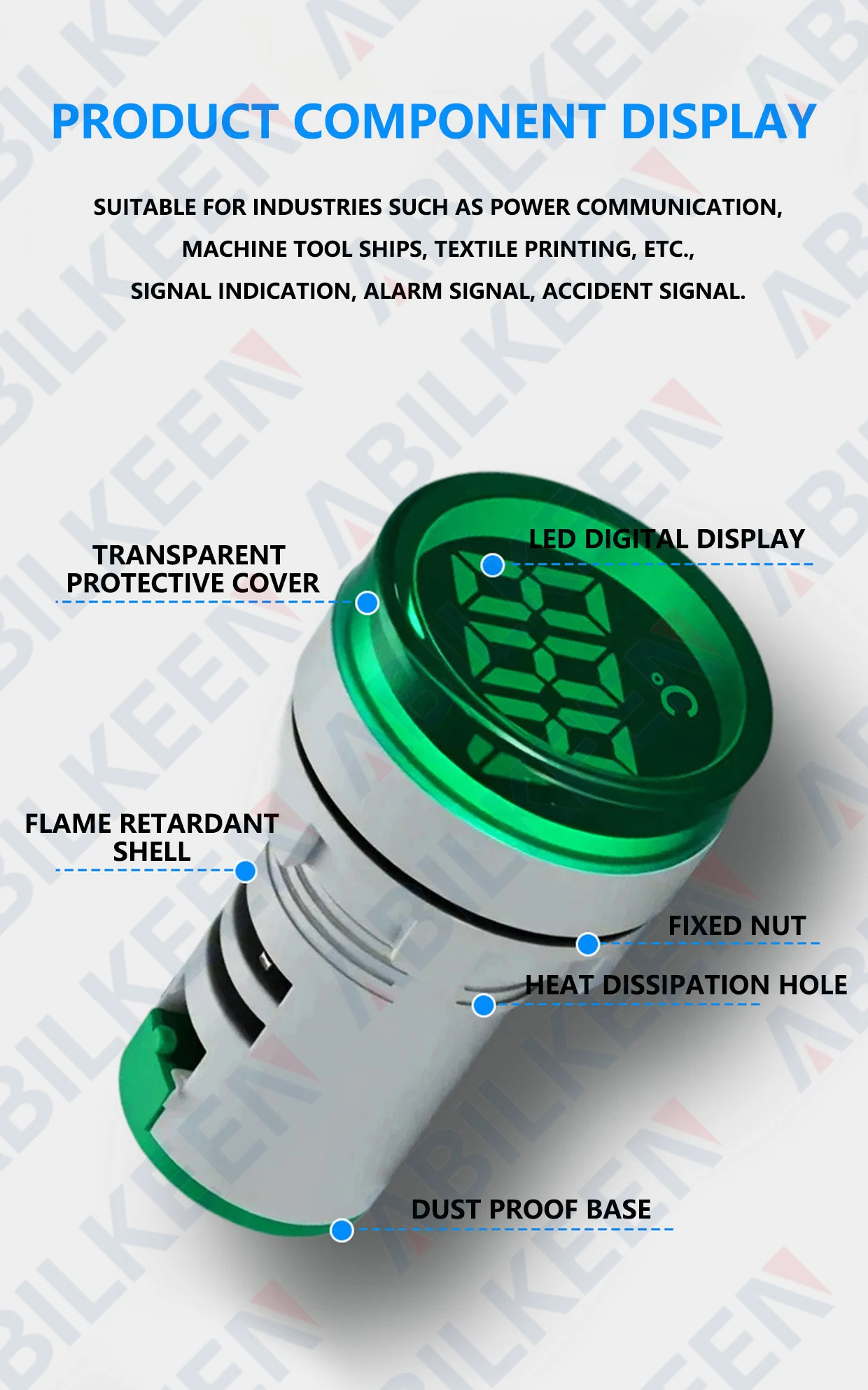 ABILKEEN AD16-22 LED Digital Display Thermometer -25℃~150℃ Measuring Temperature LED Thermometer AC50~380V Indicator Light
