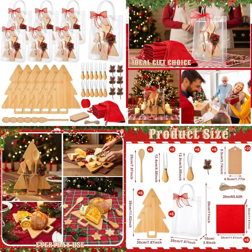 

Бамбуковый набор рождественских сырных досок со столовыми приборами, полотенцами и подарочными бирками для праздничного декора кухни