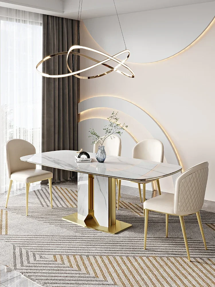 Rock rectangular dining table modern household light table simple small apartment new luxury dining table and chair combination