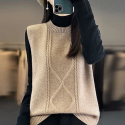 Gilet pull en cachemire pour femme, col en V, sans manches, veste, haut à la mode, 2024