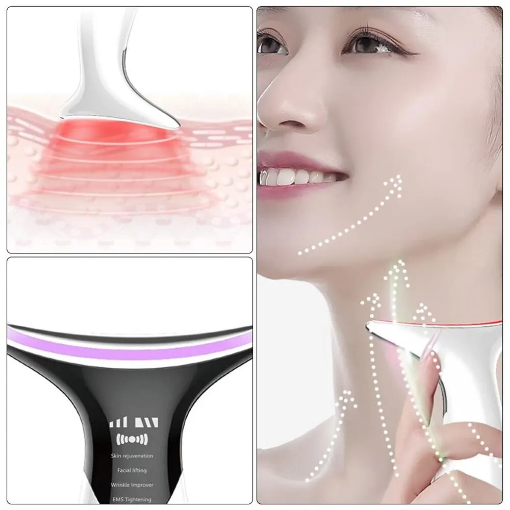 อุปกรณ์อุปกรณ์ความงามใบหน้าและลำคอด้วยแสง LED 3สีช่วยลดกระชับผิวลดคางสองชั้นเครื่องมือนวดยกกระชับใบหน้า