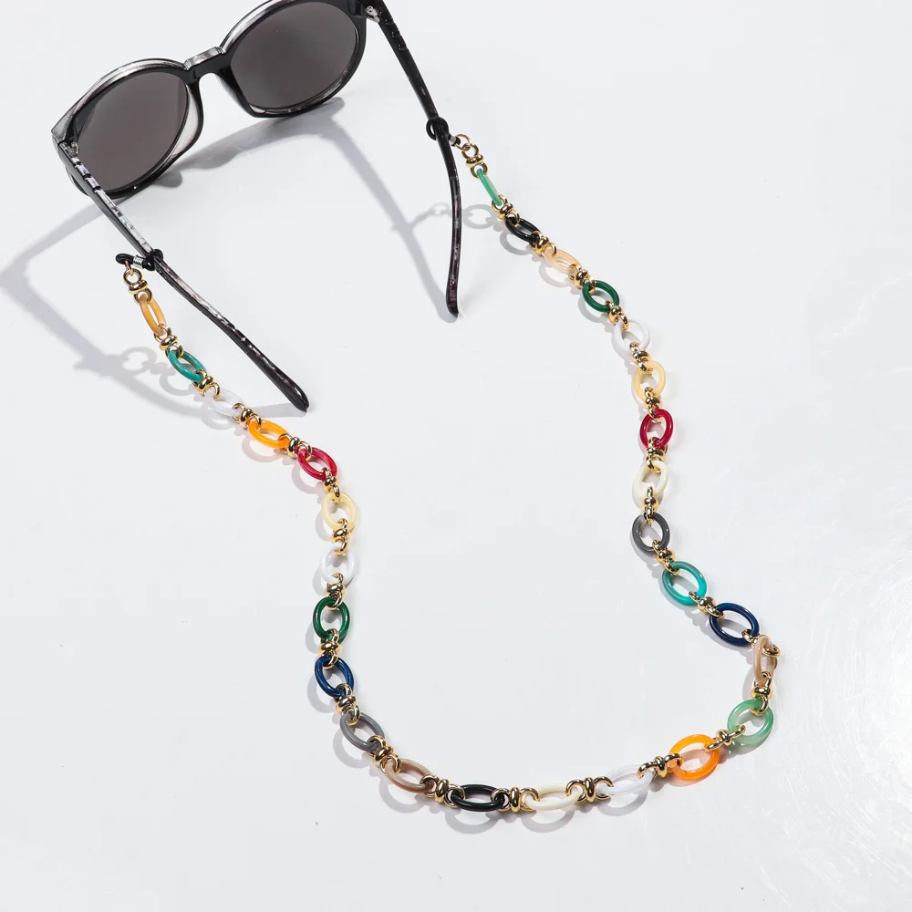 New Colorful Acrylic Oval Link Glasses Chain Strap for Women 70cm Hanging Neck Mask Rope Sunglasses Lanyard Cord Accessories