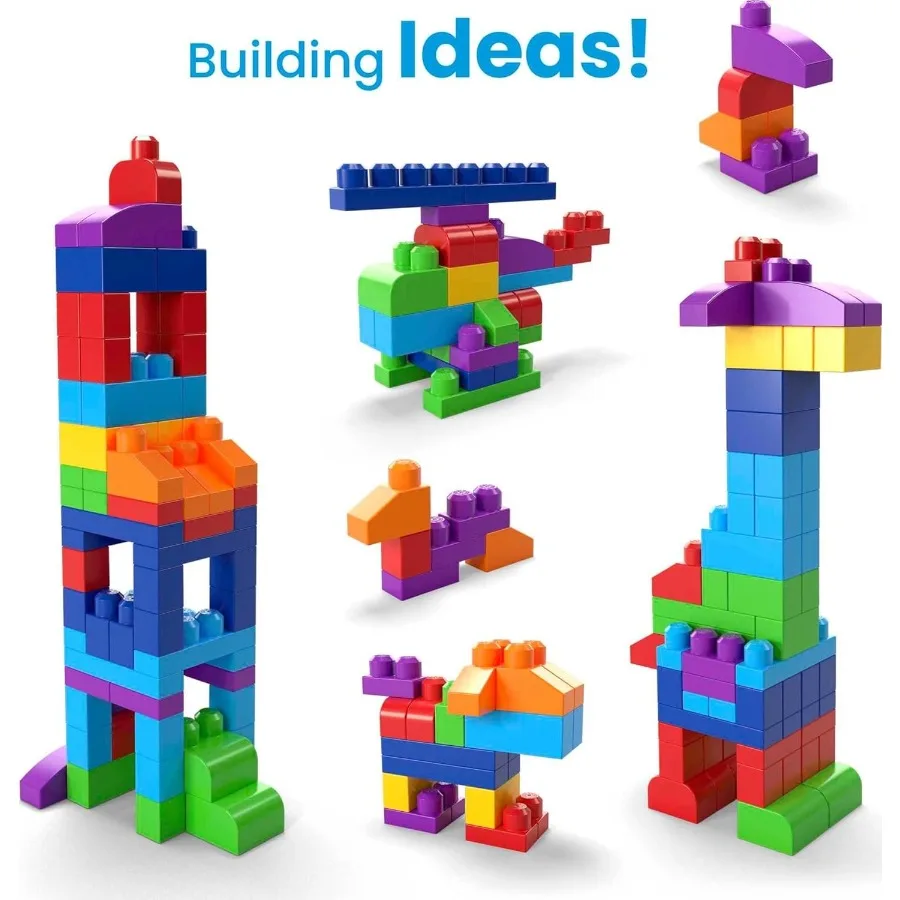 MEGA BLOKS Set di giocattoli per primi costruttori per bambini con 80 pezzi e custodia in blu, ideale per giochi creativi e iniziale