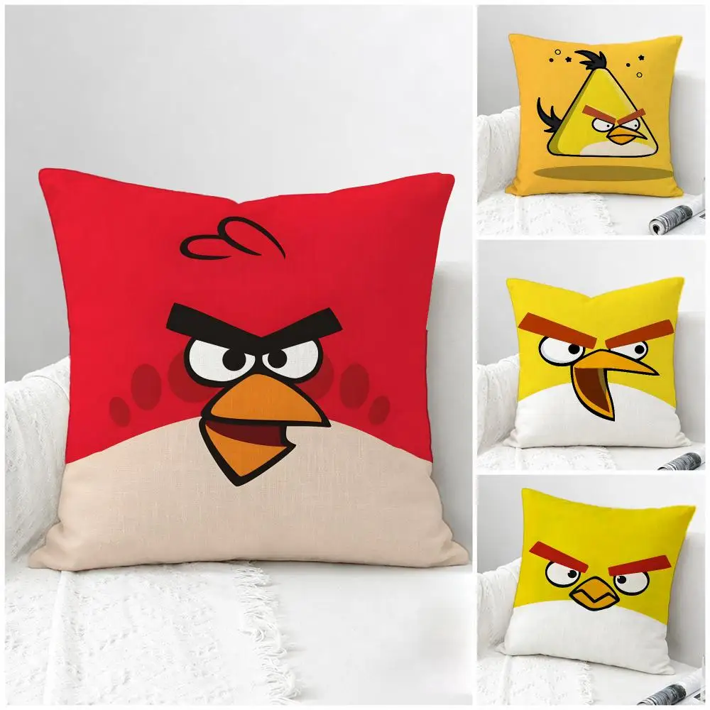 Game Angry Birds Cushion Cover Natural Linen Pillowcase Set, All-in-One Decor for Sofa, Bedroom & Chair