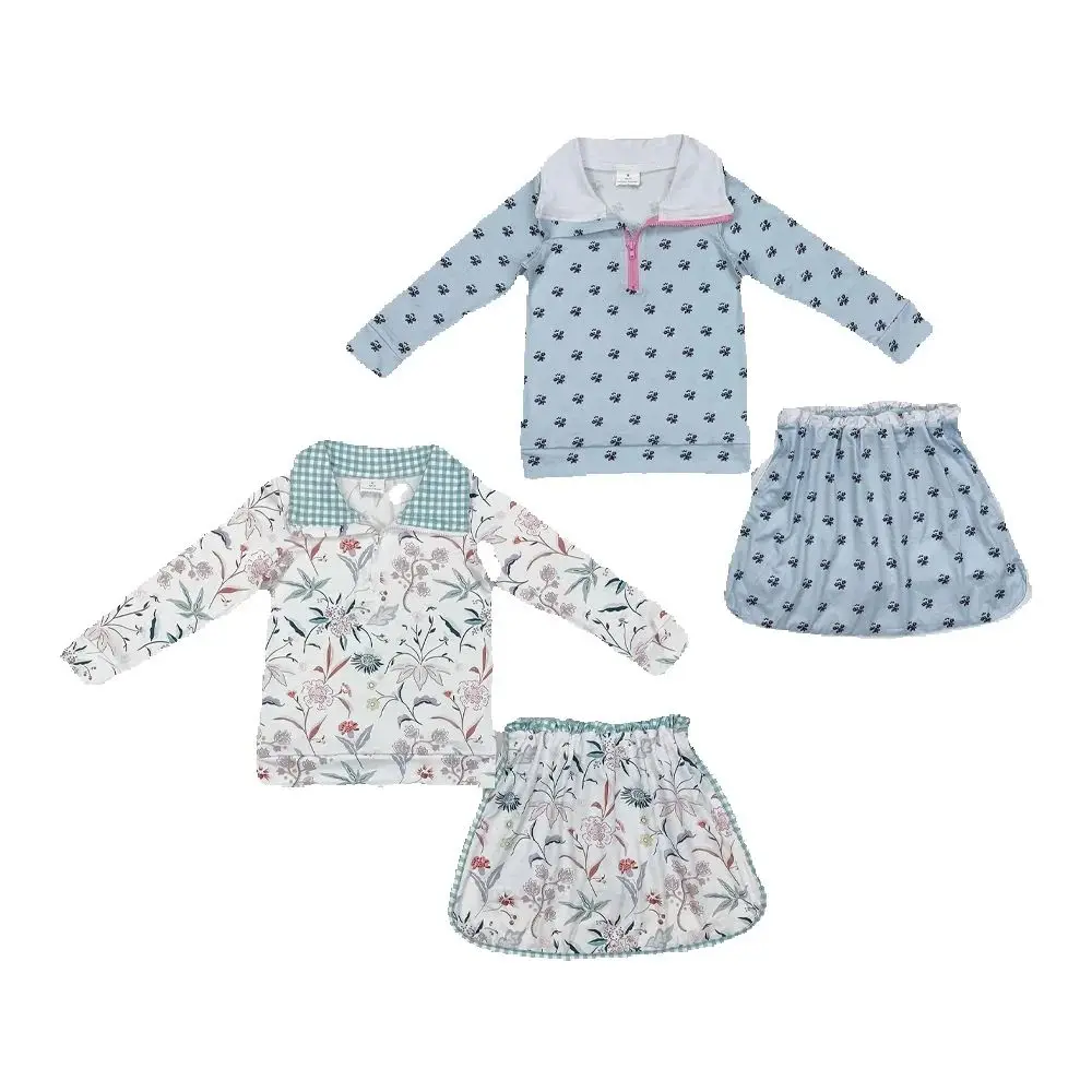 

Sibling Baby Girls Spring Flowers Zip Top Ruffle Skort Short Clothes Sets