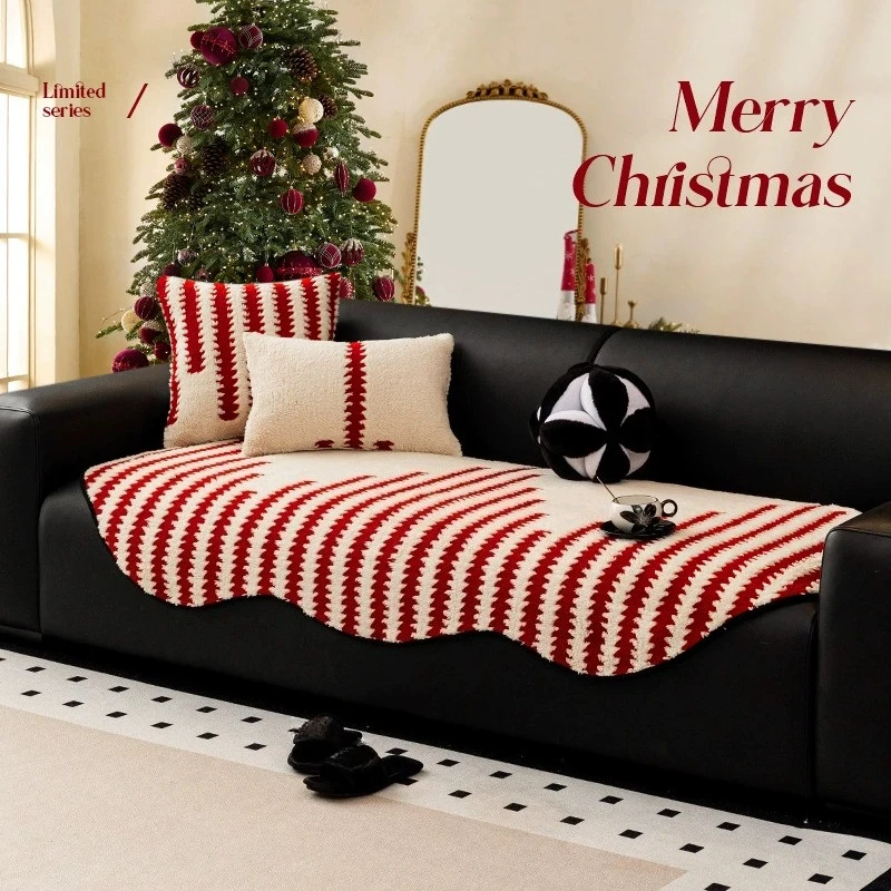 Irregular Christmas Sofa Mat Non-slip Solid Color Comfortable Cotton Velvet Thick Cushion Universal Sofa Protective Cover Диван