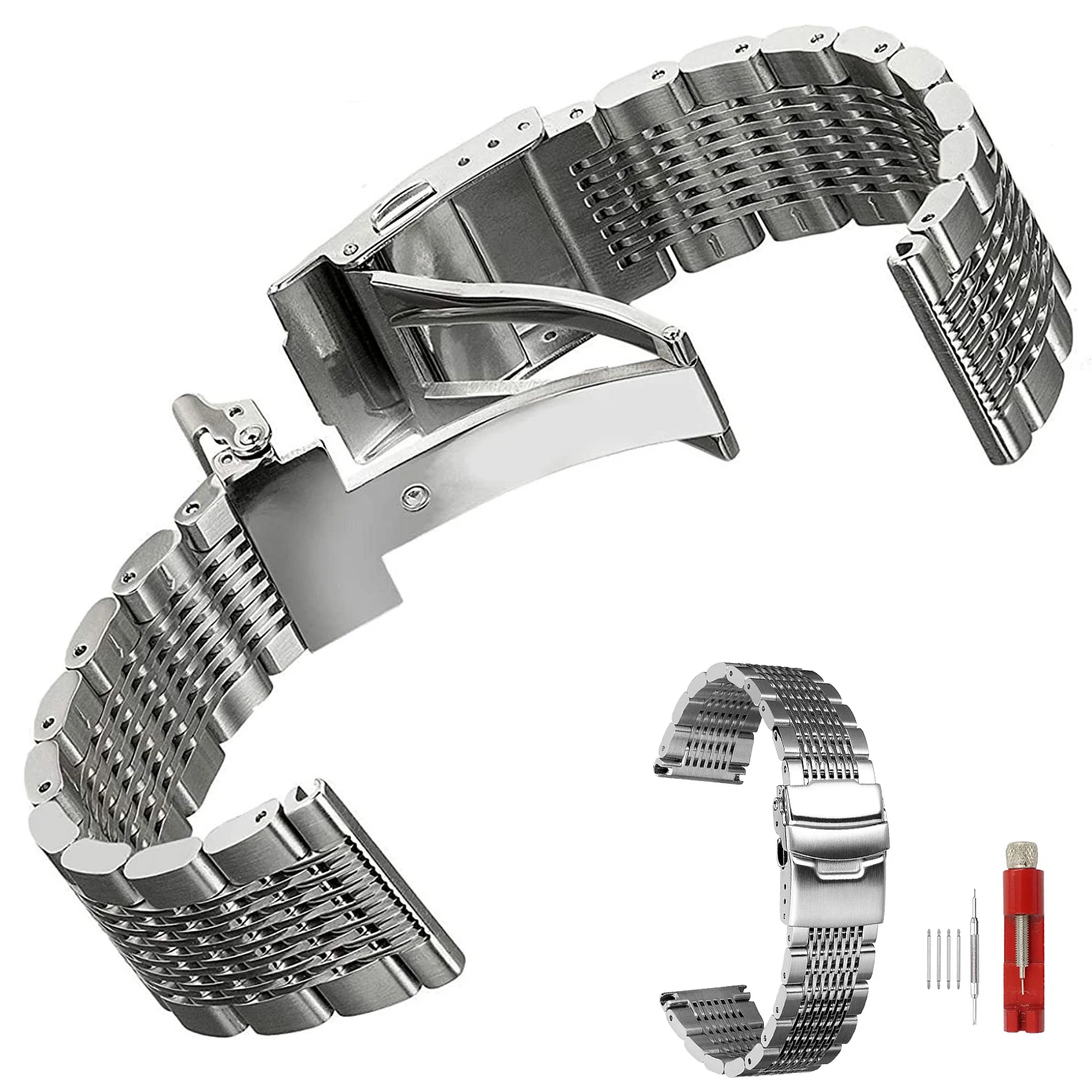 Correas sólidas de acero inoxidable para Seiko, correa de malla de buceo, hebilla de despliegue, pulsera de negocios pulida cepillada de