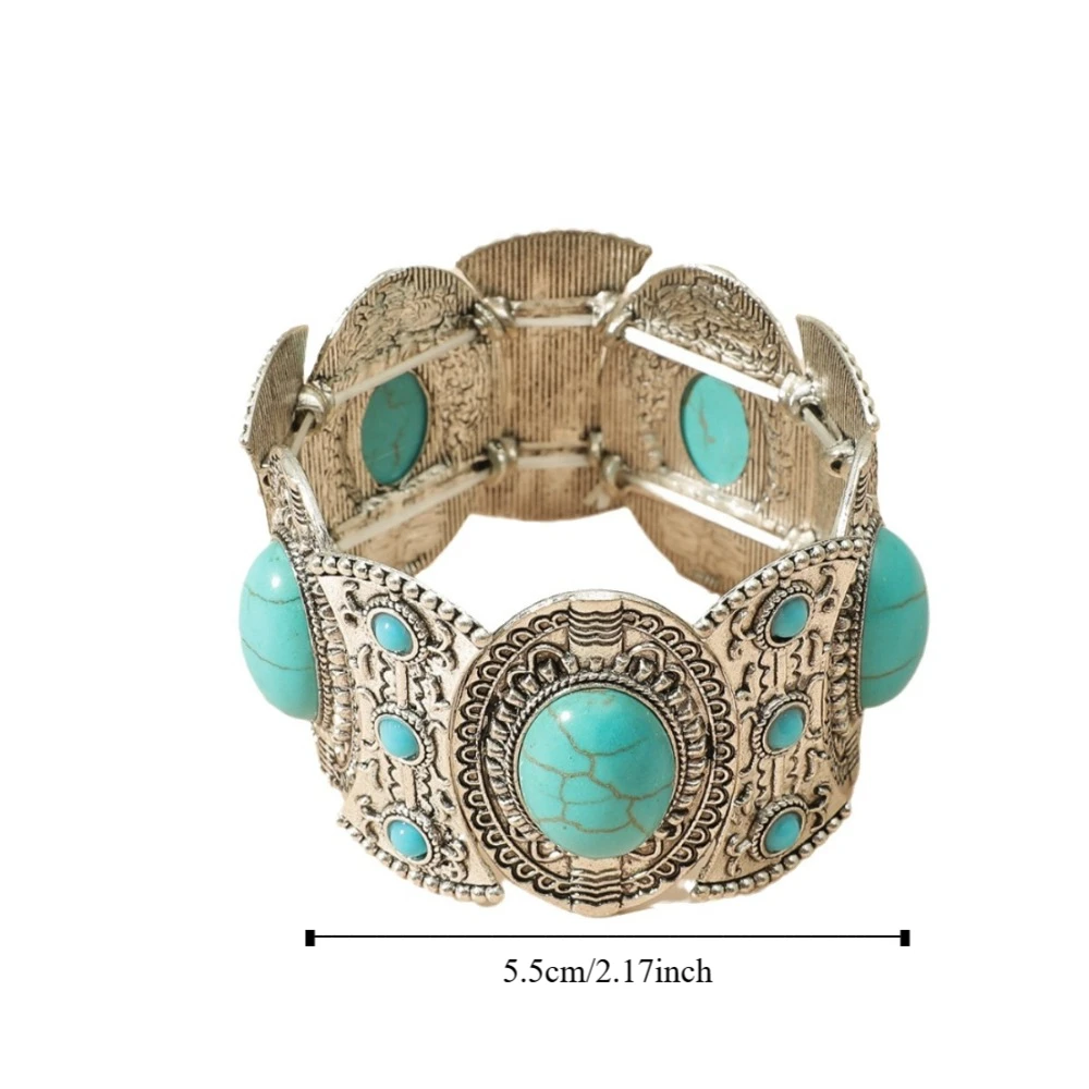 القبلية واسعة مطاطا الإسورة البلد الغربي نمط اليد الدائري الفيروز سوار الأقلية تصميم النمط الأوروبي الأمريكي #6