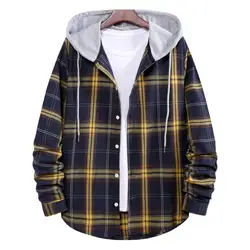 Hooded Flannel Warm Man Shirt With Drawstring Male Long Sleeve Shirts Early Autumn Top Mens Button Down Blouses