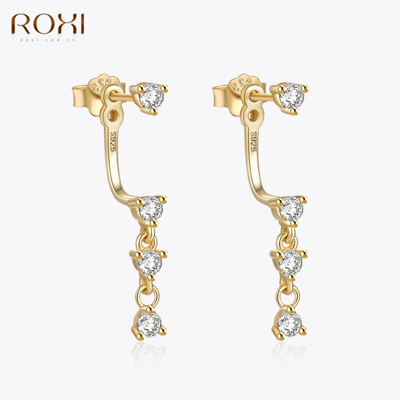 

ROXI 925 Sterling Silver Design White Cubic Zircons Drop Piercing Earrings For Women 18K Gold Silver Color Wedding Party Jewelry