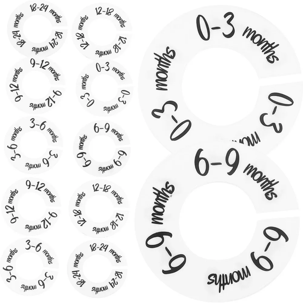 68/9 Piezas Separadores de Ropa para Bebé, Divisores de Tallas Redondos de Plástico para Armario, Etiquetas de Tallas DIY para Manualidades, Anillos de 0 a 24 Meses