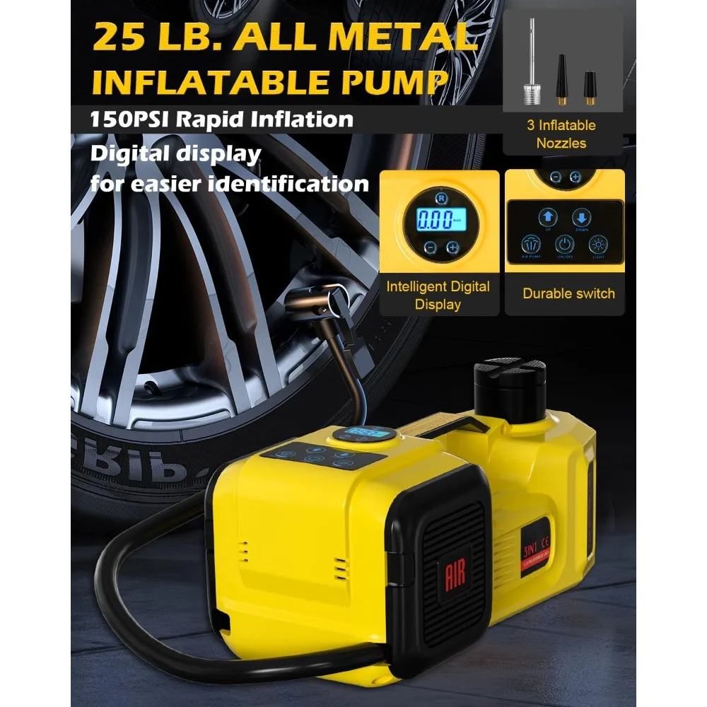 مقبس سيارة كهربائي، 5 طن 12 فولت شاشة ديجيتال مقبس كهربائي للسيارة مع مفتاح ربط تأثير إلكتروني، مضخة نفخ الإطارات وإضاءة LED