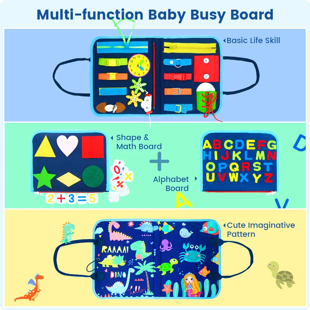 Toddler Busy Board Montessori Storytelling Sensory Early Educational Toy per abilità di base, medicazione, conteggio, parole di ortografia