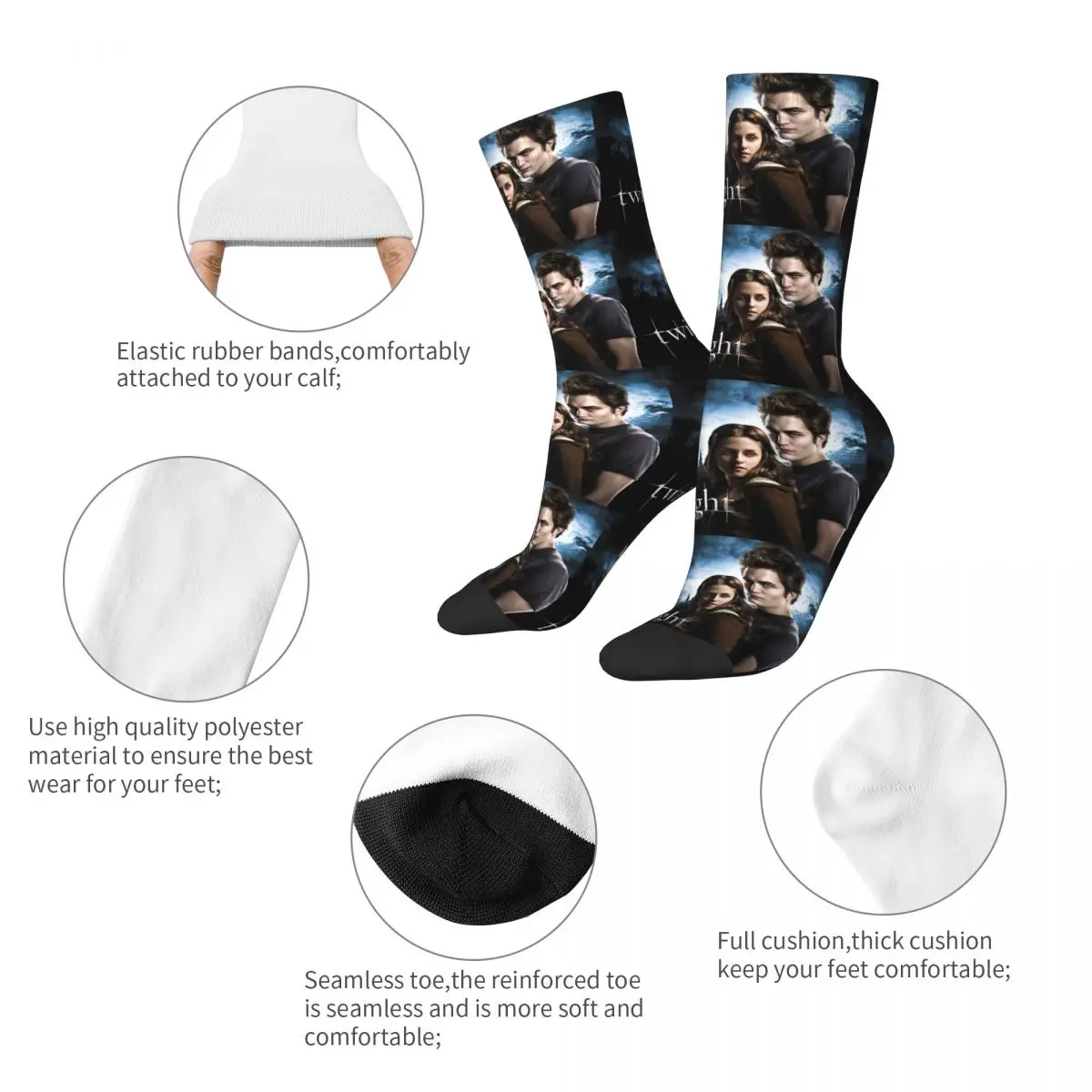 Verrückte Design Die Twilight Saga Film Skateboard Socken Edward Bella Polyester Lange Socken für Frauen Männer Schweiß Absorbieren